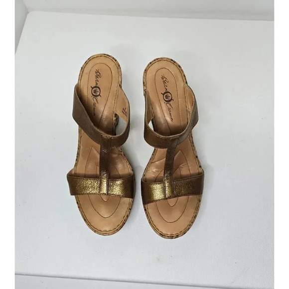 Born Crown BRONZE Leather SANDALS Cork Wedge Strappy Women’s Size 9 Boho - Picture 4 of 11